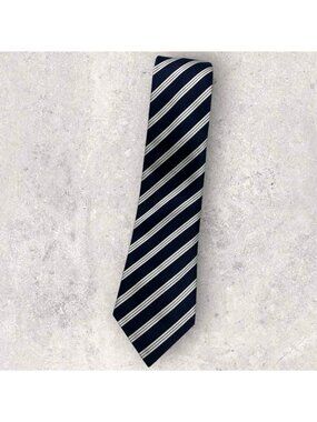 LES COPAINS Silk Cotton Tie ITALY Navy White Striped W:3.2" EUC